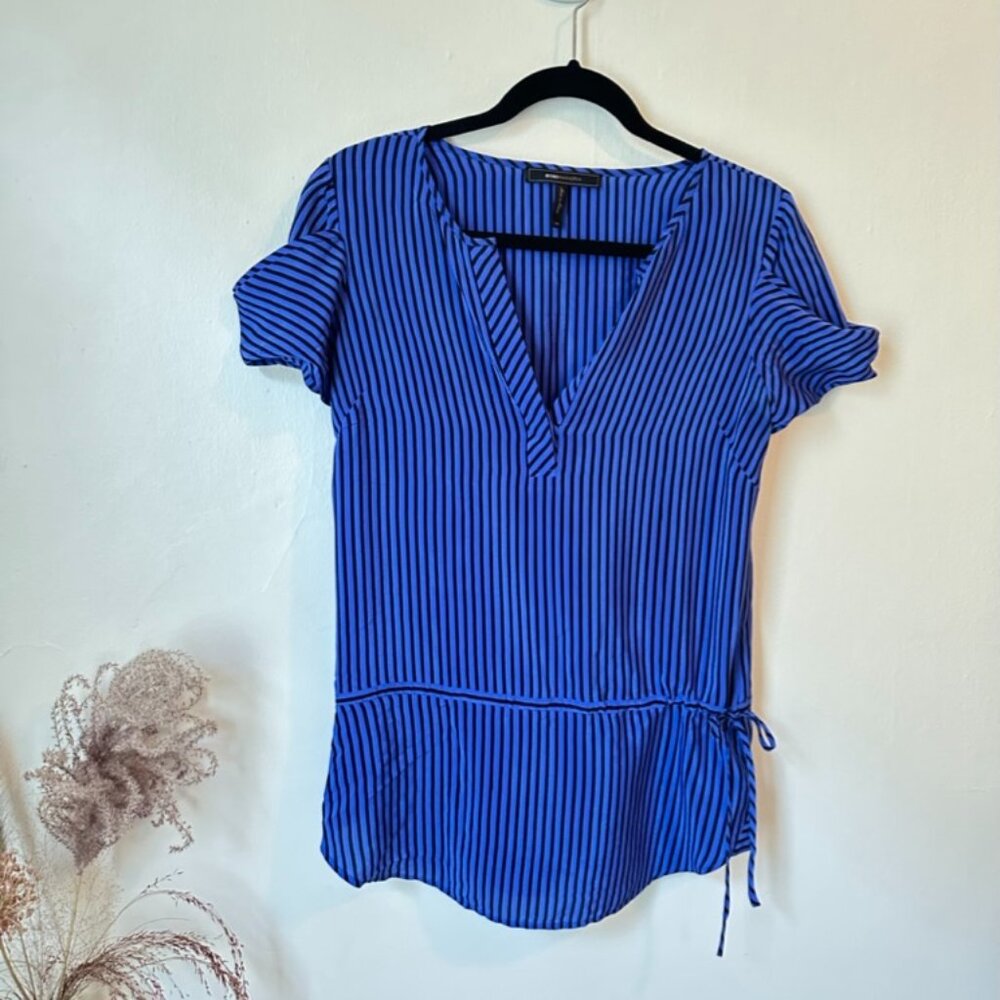 BCBG MaxAzria blue striped short-sleeve tunic top